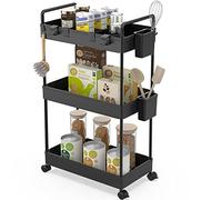 Ronlap Chariot de Rangement Slim, Organisateur de Rangement pour Chariot Roulant à 3 Niveaux, Chariot de Rangement sur roulettes, Panier en Maille avec Poignées Ergonomiques, Noir, 22x40x66cm