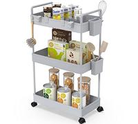 Ronlap Chariot de Rangement Slim, Organisateur de Rangement pour Chariot Roulant à 3 Niveaux, Chariot de Rangement sur roulettes, Panier en Maille avec Poignées Ergonomiques, Gris, 22x40x66cm