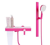 RONMX Robinet de Baignoire Cascade, RTF0703 Moderne Innovant des Touches de Piano, 380mm Table de Rangement, Système de Douche, Mitigeur Baignoire Mural avec Douchette à Main 4 Modes, Tige de Levage