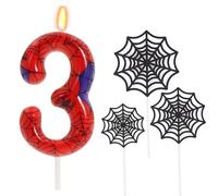 Ronoza Lot de 3 bougies d'anniversaire, vertes, en forme de toile d'araignée, décoration Spidey 3, bougies d'anniversaire pour gâteau