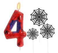 Ronoza Lot de 4 bougies d'anniversaire, vertes, en forme de toile d'araignée, décoration Spidey 4, avec kit de décoration de gâteau