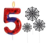 Ronoza Lot de 5 bougies d'anniversaire, en forme de chiffre 5, vertes, idéales comme décoration de gâteau, motif toile d'araignée