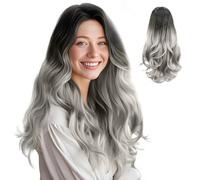Ronronner Perruque de sorcière grise pour femme - Perruque ondulée synthétique pour femme - WIG