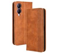 RonRun Coque Compatible ave Vivo Y17s / Vivo Y33T 2023, Étui à Rabat Portefeuille PU Cuir Multifonction Housse de Protection Antichoc, Brun