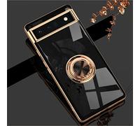 RonRun Coque pour Google Pixel 6a, Coque de Protection Élégante Électrolytique et Anneau Rotation à 360°, Étui de Protection en Silicone Souple Mince, Noir