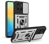 RonRun Coque pour Motorola Moto G56 5G Anti Chute Protection TPU PC Multi Couches Cache Objectif Glissant Support Rotatif 360 Degres Aimant Support Voiture，Argent