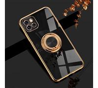 RonRun Coque pour Samsung Galaxy A22 5G, Coque de Protection Élégante Électrolytique et Anneau Rotation à 360°, Étui de Protection en Silicone Souple Mince, Noir