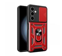 RonRun Coque pour Samsung Galaxy A25, Étui de Protection pour Appareil Photo avec Couvercle Coulissant Support IntéGré Armor Heavy Duty Antichoc Bumper Housse Etui - Rouge