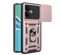RonRun Coque pour Vivo V60 Lite Anti Chute Protection TPU PC Multi Couches Cache Objectif Glissant Support Rotatif 360 Degres Aimant Support Voiture，Or rosé