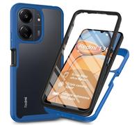 RonRun Coque pour Xiaomi Redmi 13C/Poco C65, 360° Transparente étui Antichoc Housse Integrale Transparent Silicone Bumper avec Protecteur d'Écran Intégré Case - Bleu