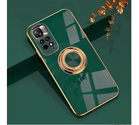 RonRun Coque pour Xiaomi Redmi Note 11 4G/Note 11S, Coque de Protection Élégante Électrolytique et Anneau Rotation à 360°, Étui de Protection en Silicone Souple Mince, Vert foncé