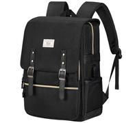 Ronyes Sac à dos vintage pour ordinateur portable de 15,6" avec port de charge USB pour le travail universitaire, noir
