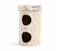 Ronyme Arbre à Griffoir Grattoir Nichoir Perchoir avec Panneau et Coussin Doux Baril Cylindrique Stable pour Grimpe et Adapté aux Chats d'Intérieur Appartements Salons, Motif Floral en Tissu