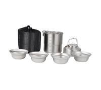 Ronyme Batterie de Cuisine de Camping avec Bouilloire et Sac de Transport en Filet, Ensemble de Cuisine Portable, et Bols de Camping pour Accessoires