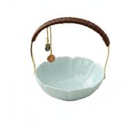 Ronyme Bol Industriel Panier à Fruits Bol de Service Bol à Snacks Céramique Émaillée avec Anse Arquée pour Transport Facile Adapté au Salon Table Basse, Vert Pâle, Poignée NAFU
