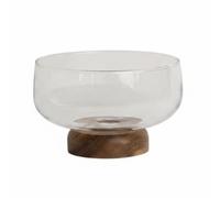 Ronyme Bol Industriel Plat à Friandises Support sur Base Verre Pur Bois Acacia Multifonction Présentoir Élégant Convient Rangement Salon Bureau Réception Maison, Transparent, Petit
