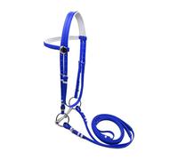 Ronyme Bride de Cheval avec rênes, Corde d'équitation réglable en Acier Inoxydable, Mors à Anneau, Licol, Sangle de Nuque pour Cours de Club, Cours à la, L Blue