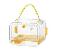 Ronyme Cage de Transport Oiseaux avec Poignée Supérieure Bretelle Arrière Ouvertures de Ventilation Mangeoire Double Cage Mobile en Plastique Transparent, Jaune