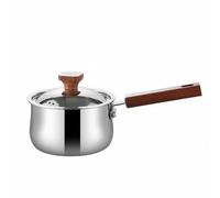 Ronyme Casserole en Acier Inoxydable Casserole Lait Marmite Poêlon avec Base Multicouche pour Mijotage Régulier Intérieur sans Revêtement Couvercle Acier, Poignée En Bois De Sapele, 18cm