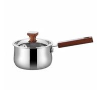 Ronyme Casserole en Acier Inoxydable Casserole Lait Marmite Poêlon avec Base Multicouche pour Mijotage Régulier Intérieur sans Revêtement Couvercle Acier, Poignée En Bois De Sapele, 16cm