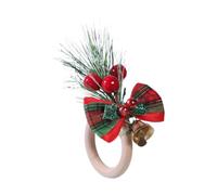 Ronyme Décoration de Rond de Serviette de Noël, Ornements Faits à la Main avec Pomme de Baies Rouges, Porte-Serviettes en Bois pour fête de Mariage, Cloche