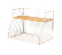 Ronyme Étagère de Rangement Tabletop Rayonnage pour Salon Organisateur de Comptoir Conception Compacte Structure Métal Plateforme Bois Adaptée au Salon Bureau Entrée, Bois Blanc, 30CM