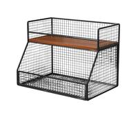 Ronyme Étagère de Rangement Tabletop Rayonnage pour Salon Organisateur de Comptoir Conception Compacte Structure Métal Plateforme Bois Adaptée au Salon Bureau Entrée, Noyer Noir, 30CM