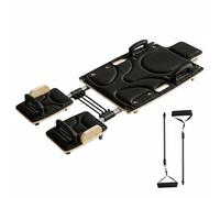 Ronyme Foldable Core Planche d'exercice Pilates Compact Abdominaux Ajustable Extension Rouleaux Silencieux en Bois de Chêne Conçu pour Entraînement à , Noir , Allongé avec Appui-tête