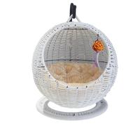 Ronyme Hamac pour Chat Lit pour Chat Panier pour Chat Nid pour Chat Cocon Semi-Clos Sécurisant Osier Synthétique Tressé à la Main Couchage Surélevé pour, White