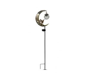Ronyme Lampe de Jardin Solaire Extérieure Balise Projecteur Éclairage avec Sphère en Verre Craquelé et Lune Métallique avec Étoiles en Fer Forgé Résistant