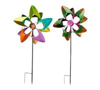 Ronyme Lot de 2 moulins à Vent Double Face avec Piquet, Sculptures éoliennes pour Patio, Cour, Jardin, Cadeaux