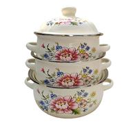 Ronyme Lot de 3 marmites en émail avec couvercle à fond plat, marmites en émail pour ragoût, haricots, mijoteuse pour cuisinières à induction et fours à, Style D