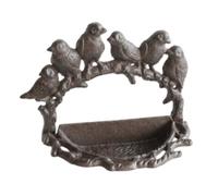 Ronyme Mangeoire à Oiseaux Mangeoire Bain Abreuvoir Plateau Fonte Robuste Lourde Bas Profil avec Arche Rameau et Oisillons Décoratifs Adaptée au Jardin Patio Décoration Extérieure