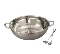 Ronyme Marmite à Double Compartiment en Acier Inoxydable Structure Ronde Robuste Séparateur Central pour Deux Recettes, 34 Cm, Pot À Fondue Mandarin Sans Couvercle Pour 5 À 7 Personnes