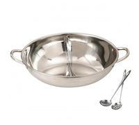 Ronyme Marmite à Double Compartiment en Acier Inoxydable Structure Ronde Robuste Séparateur Central pour Deux Recettes, 28 Cm, Pot À Fondue Mandarin Sans Couvercle Pour 2 À 3 Personnes