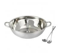 Ronyme Marmite à Double Compartiment en Acier Inoxydable Structure Ronde Robuste Séparateur Central pour Deux Recettes, 30 Cm, Pot À Fondue Mandarin Sans Couvercle Pour 3 À 4 Personnes