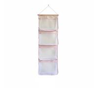 Ronyme Organisateur Mural de Rangement Poche Suspendue Filet de Placard Quatre Poches en Maille avec Barre Bois pour sous-vêtements et Accessoires Frais et, Pink