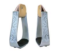 Ronyme Paire d'Étriers en Aluminium Étriers d'Équitation Étriers Western Étriers de Cheval avec Semelle Antidérapante en Caoutchouc Sculptée Décor Floral