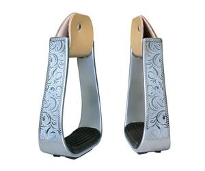Ronyme Paire d'Étriers en Aluminium Étriers d'Équitation Étriers Western Étriers de Cheval avec Semelle Antidérapante en Caoutchouc Sculptée Décor Floral