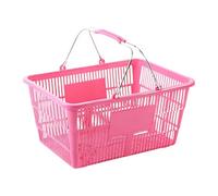 Ronyme Panier de Courses avec Poignée Métal, Panier Supermarché en Plastique Renforcé, Grande Capacité, pour Commerce, Épicerie et Rangement Maison, Rectangulaire, 42x30 cm, Rose