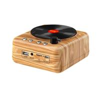 Ronyme Platine Vinyle Rétro Lecteur Audio Enceinte Bluetooth Haut-Parleur Table Corps Arrondi Carré Ports Visibles Contrôle, Grain De Bois, Grain De Bois