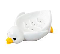 Ronyme Porte-savon en forme de canard, auto-drainant, en céramique, mignon, facile à nettoyer, ornement pour évier, salle de bain, comptoir, cuisine, douche, Blanc