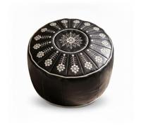 Ronyme Pouf de Rangement Rond Rembourré Ottoman Décoratif Brodé Siège d'Appoint avec Ouverture Zippée Conception en Cuir Huilé Adapté au Salon Chambre Détente Quotidienne, Noir, Fleur Améliorée