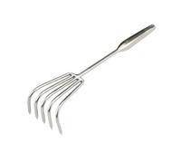 Ronyme Râteau à Main en Acier Inoxydable Robuste Manche Ergonomique Dents Renforcées Outil de Creusage Multifonction Adapté pour Jardinage Plage Agriculture , Manche Long 5-Dents