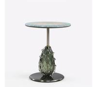 Ronyme Table d'Appoint Table d'angle Guéridon Bout de Canapé avec Plateau Mosaïque Base en Verre Sculpturale Pied Métal Foncé Petite au Sol Adaptée au Salon Chambre Bureau Réception Lecture Entrée