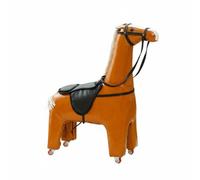 Ronyme Tabouret Cheval Décoratif Banc Pouf Siège Tabouret Bas en Bois et Similicuir avec Dessus Selle Forme Cheval Mobilité Fluide sur roulettes Adapté au Salon Chambre Bureau, Marron