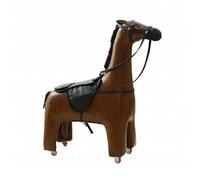 Ronyme Tabouret Cheval Décoratif Banc Pouf Siège Tabouret Bas en Bois et Similicuir avec Dessus Selle Forme Cheval Mobilité Fluide sur roulettes Adapté au Salon Chambre Bureau, Marron Café