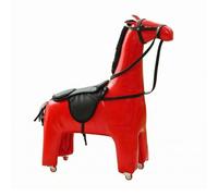 Ronyme Tabouret Cheval Décoratif Banc Pouf Siège Tabouret Bas en Bois et Similicuir avec Dessus Selle Forme Cheval Mobilité Fluide sur roulettes Adapté au Salon Chambre Bureau, Rouge