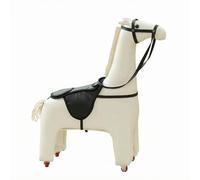 Ronyme Tabouret Cheval Décoratif Banc Pouf Siège Tabouret Bas en Bois et Similicuir avec Dessus Selle Forme Cheval Mobilité Fluide sur roulettes Adapté au Salon Chambre Bureau, Blanc