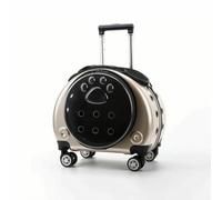 Ronyme Transporteur Industriel Valise Chariot pour Animal de Compagnie Cage Rigide Niche Mobile Transparent avec Poignée de Tirage Roues Lisses Aérations, Doré